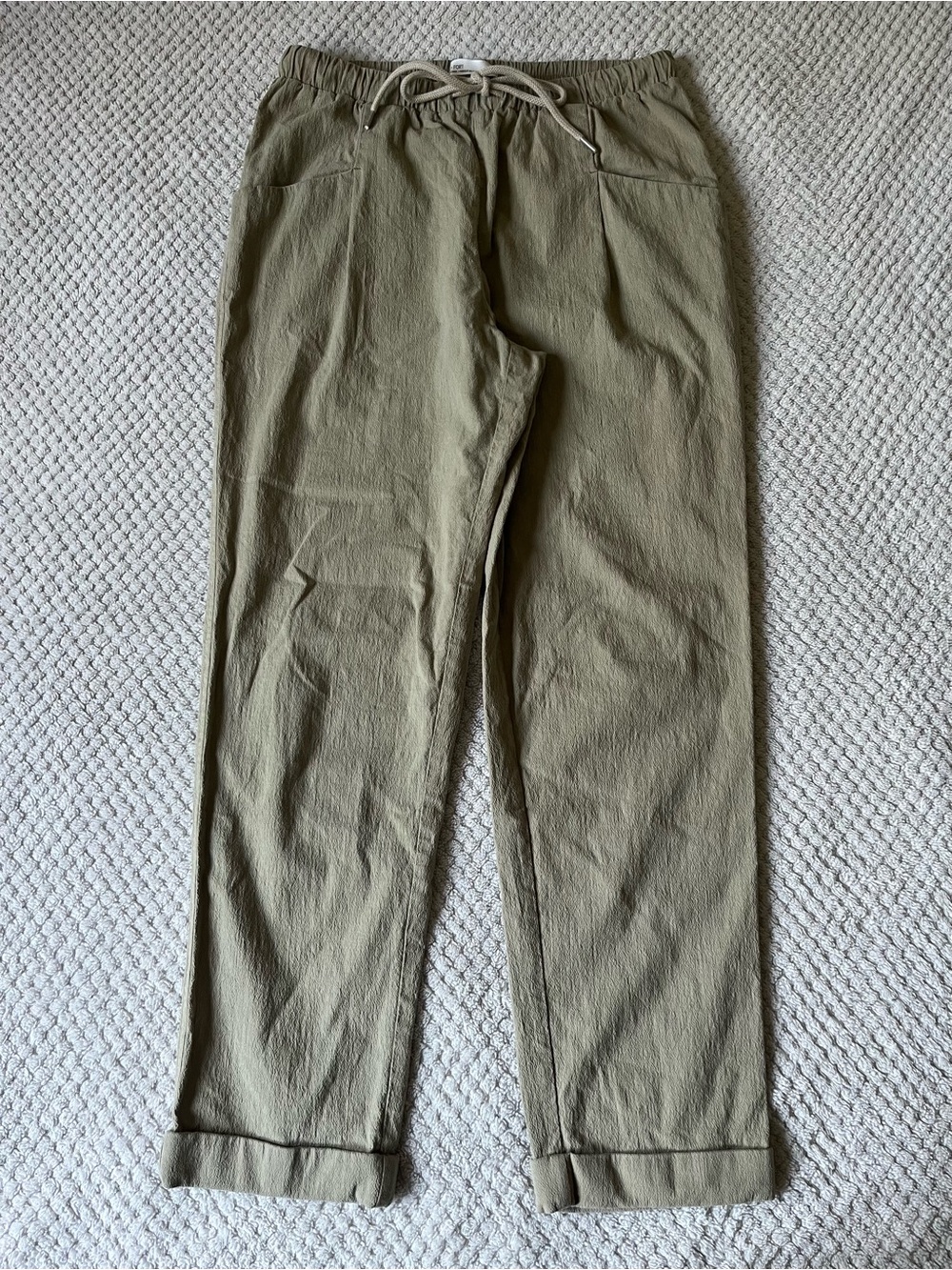 OAK + FORT Olive Green Drawstring straight leg with cuff- 97% cotton/3% spandex